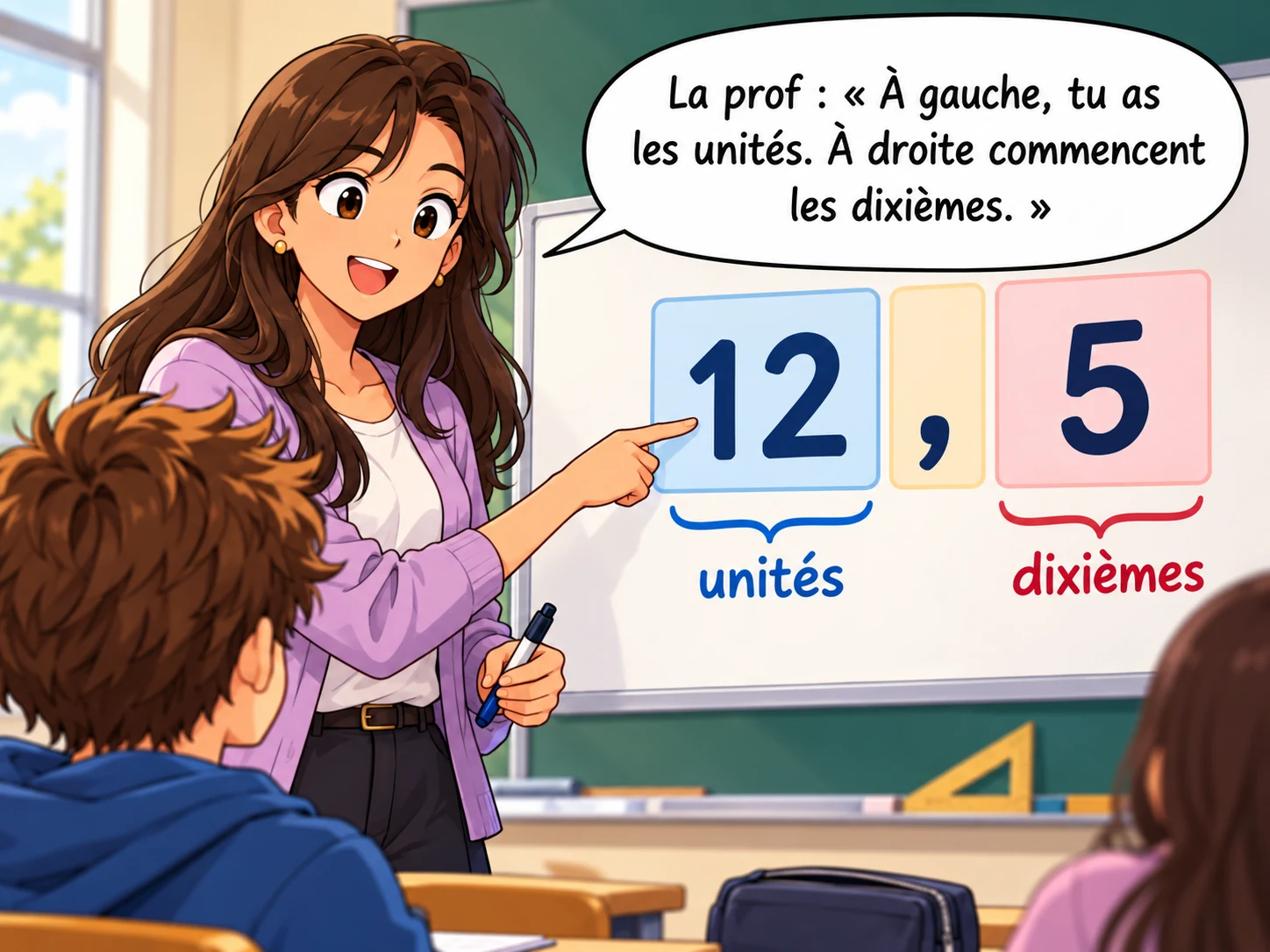 La prof explique les unités et les dixièmes